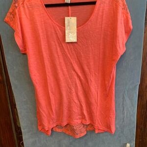 By Design NWT‎ Coral Lace Short Sleeve Blouse Size Large